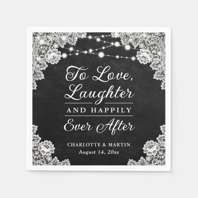 Rustic Black Chalkboard Happily Ever After Wedding Napkin (Front)