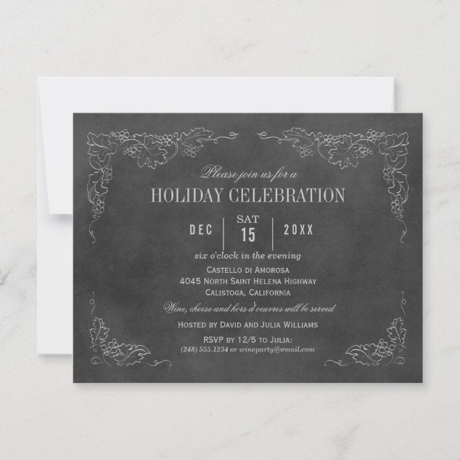 Rustic Black Chalkboard Holiday Celebration Invitation (Front)