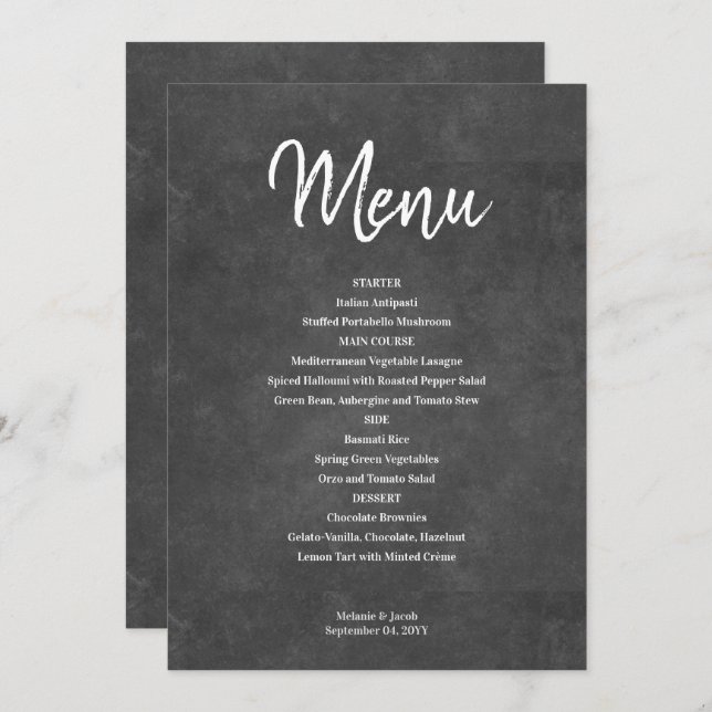 Rustic Black Chalkboard Menu Card (Front/Back)