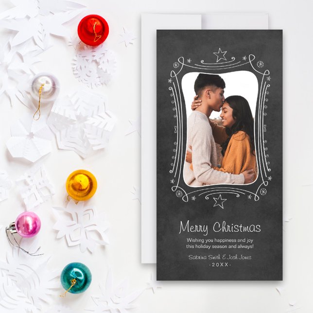 Rustic Black Chalkboard Merry Christmas Photo Holiday Card (Creator Uploaded)