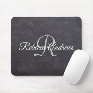 Rustic Black Chalkboard Monogram Mouse Pad