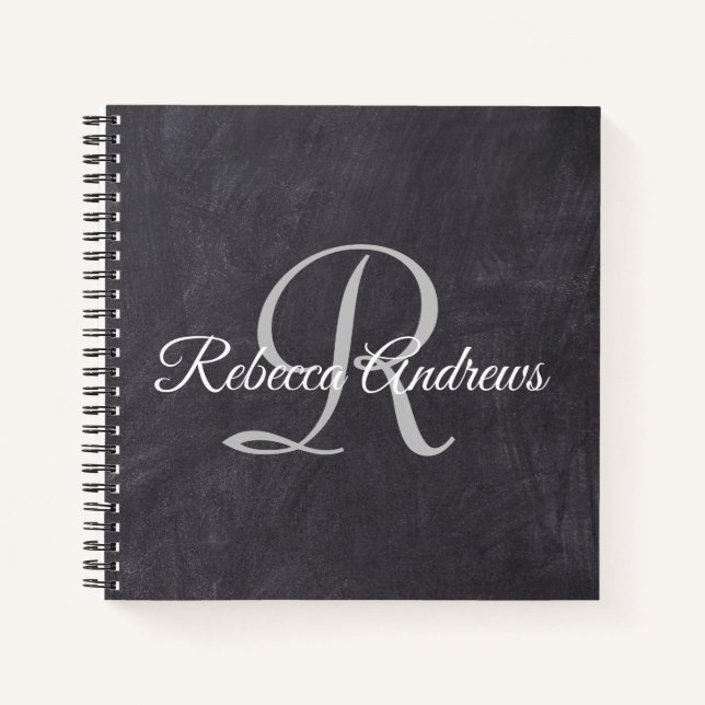 Rustic Black Chalkboard Monogram Planner  Notebook (Front)