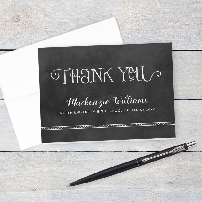 Rustic Black Chalkboard Personalised Graduation Thank You Card (Creator Uploaded)