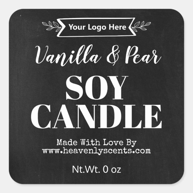 Rustic Black Chalkboard Soy Candle Add Logo Labels (Front)