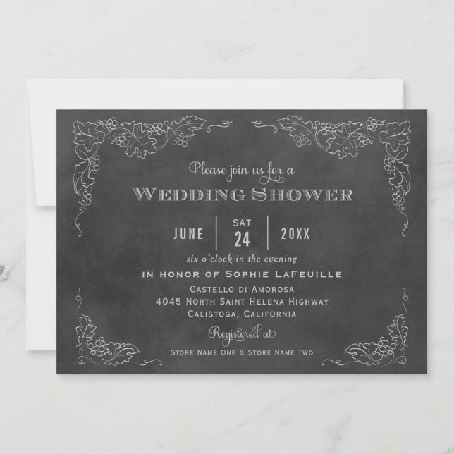 Rustic Black Chalkboard Vineyard Wedding Shower Invitation (Front)