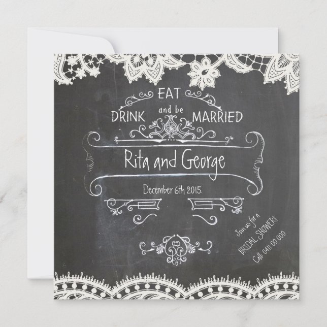 Rustic Black Chalkboard Vintage Wedding Invitation (Front)