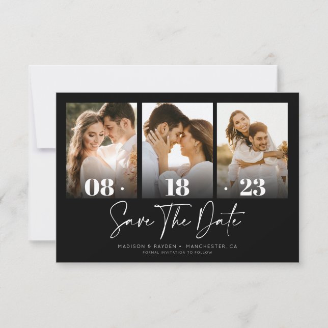 Rustic Black Chic Picture Collage Save the date Invitation (Front)