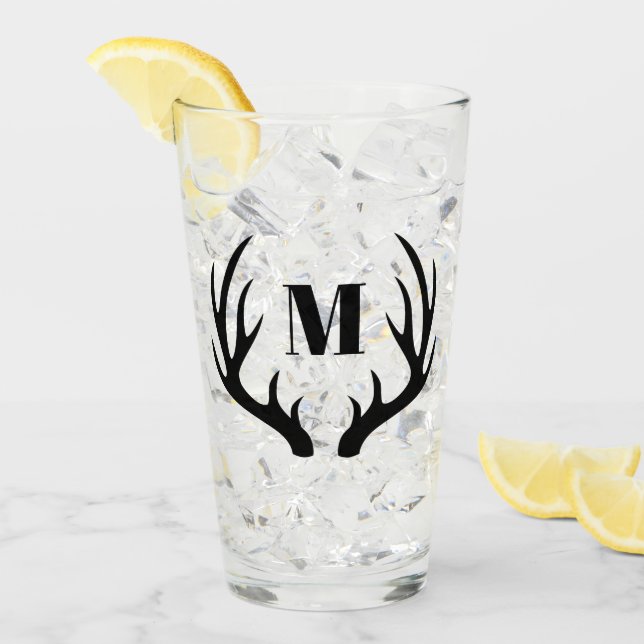 Rustic Black Deer Antlers | Monogram Glass (Front Ice)