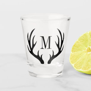 Rustic Black Deer Antlers Monogram Shot Glass