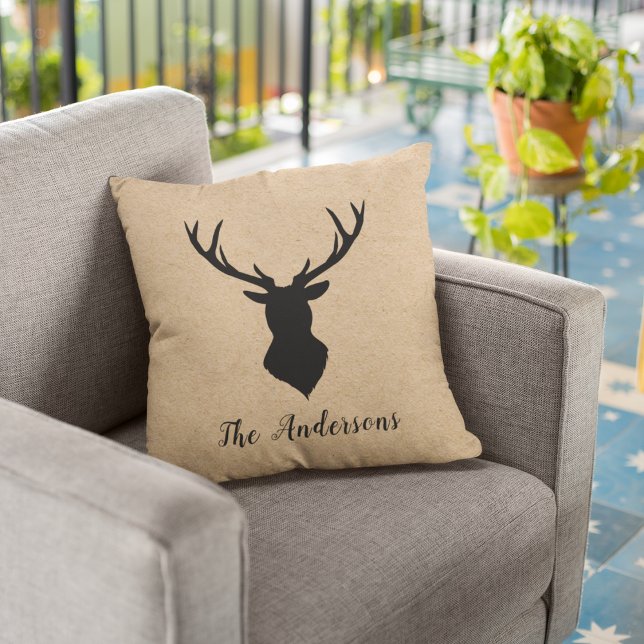 Rustic Black Deer | Kraft | Family Name Cushion (Creator Uploaded)