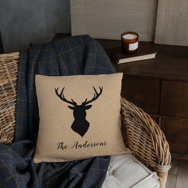 Rustic Black Deer | Kraft | Family Name Cushion (Creator Uploaded)