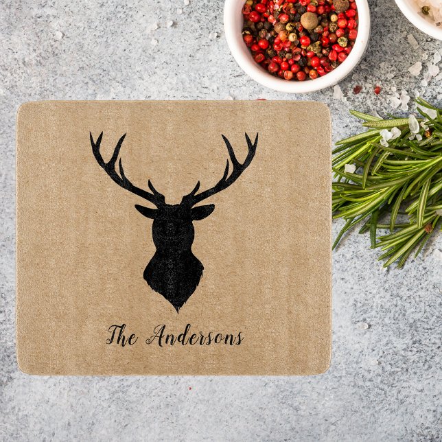 Rustic Black Deer | Kraft | Family Name Cutting Board (Creator Uploaded)