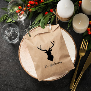 Rustic Black Deer Kraft Family Name Favour Bag