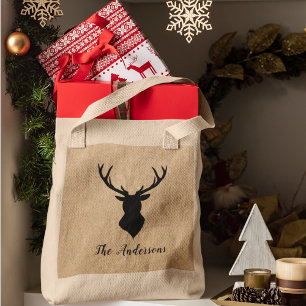 Rustic Black Deer Kraft Family Name Tote Bag
