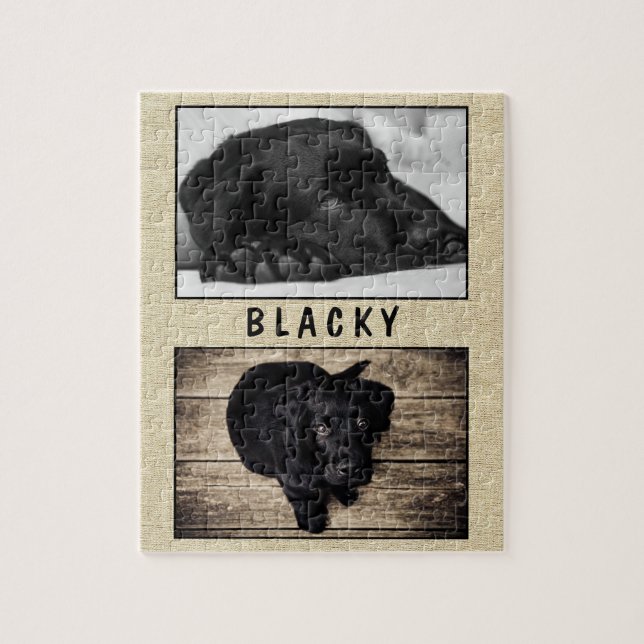 Rustic Black Dog Puppy 2 Photo Collage Jigsaw Puzzle (Vertical)