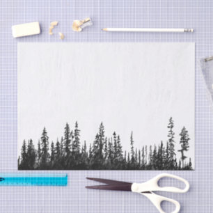 Rustic black drawing treeline silhouette decoupage tissue paper