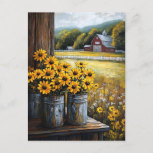 Rustic Black-Eyed Susan in Canisters Postcard