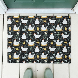 Rustic Black Farmhouse Chicken Pattern Doormat