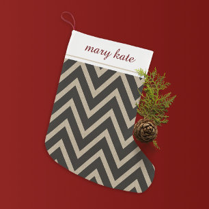 Rustic Black Faux Burlap Chevron Pattern Small Christmas Stocking