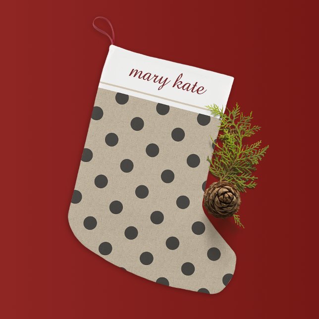 Rustic Black Faux Burlap Polka Dot Small Christmas Stocking (Creator Uploaded)
