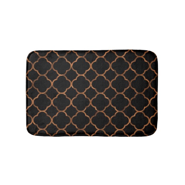 Rustic Black Gold Quatrefoil Patterns Elegant Cool Bath Mat (Front)
