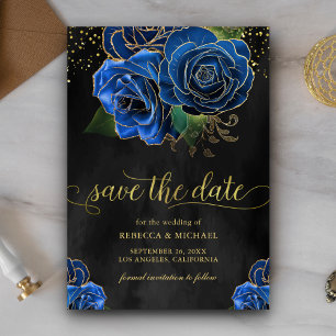 Rustic Black Gold Royal Blue Floral Wedding Save The Date