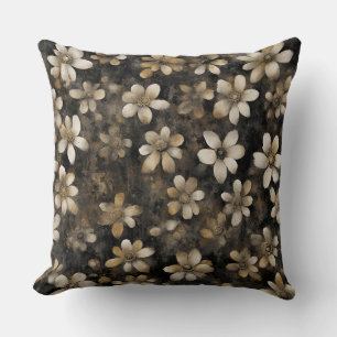 Rustic Black Gold White Floral Print Cushion