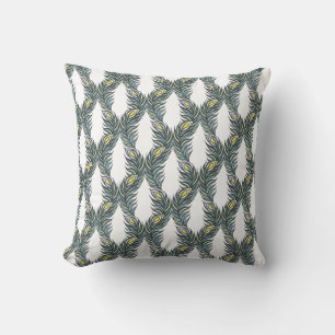 Rustic black, green and white Peacock feathers Cushion