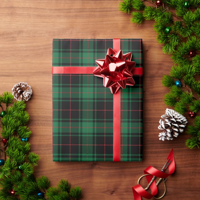 Rustic black green red tartan plaid pattern wrapping paper (Holiday Gift)