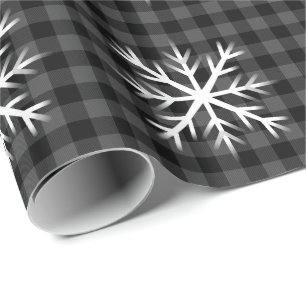 Rustic black, grey Tartan plaid - snow flake Wrapping Paper