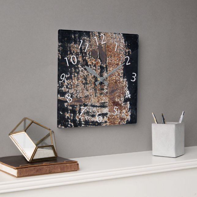 Rustic Black Grunge Texture Workshop Garage Square Wall Clock (Office)