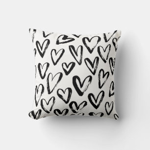 Rustic Black Hearts Monochrome Pattern Cushion
