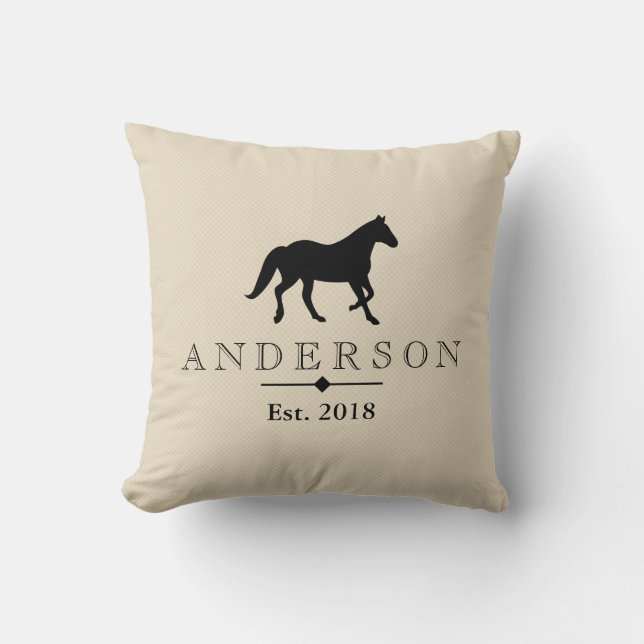 Rustic Black Horse Silhouette & Family Name Cushion (Front)