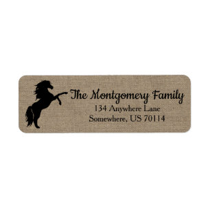 Rustic Black Horse Silhouette Faux Burlap Return Address Label