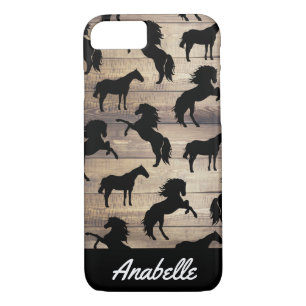 Rustic Black Horse Silhouettes   Personalised iPhone 8/7 Case
