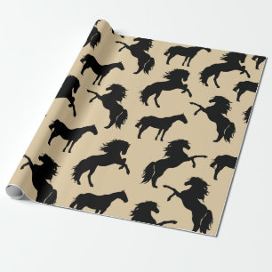 Rustic Black Horse Silhouettes & Taupe Wrapping Paper
