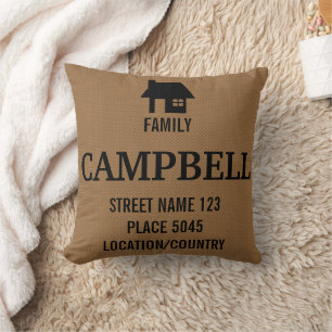Rustic Black House Silhouette & Custom Family Name Cushion