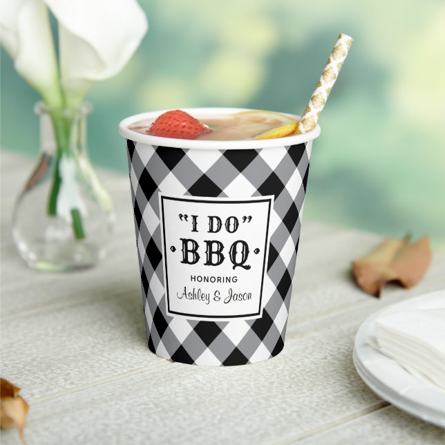 Rustic Black I Do BBQ Custom Wedding Monogram Paper Cups (Insitu)