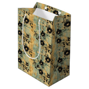 Rustic Black & Ivory Wildflowers on Sage Green Medium Gift Bag