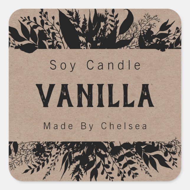 Rustic Black Kraft Scented Soy Candle Melt Labels (Front)
