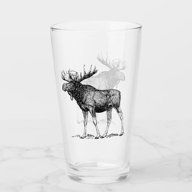 Rustic Black Moose Illustration Glass (Front)