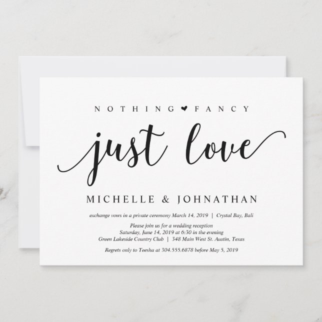 Rustic Black Nothing Fancy Just Love, Elopement Invitation (Front)