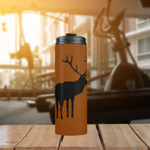 Rustic Black on Brown Elk Spirit Animal Silhouette Thermal Tumbler