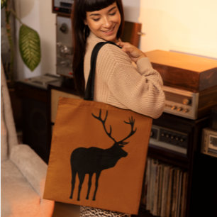 Rustic Black on Brown Elk Spirit Animal Silhouette Tote Bag