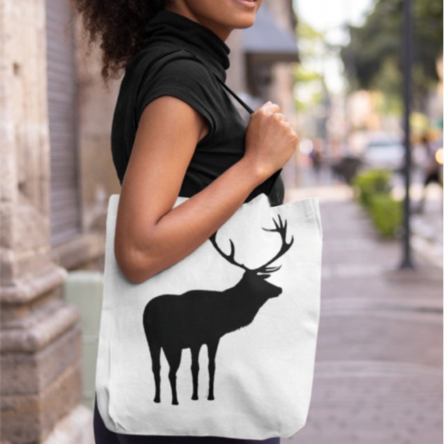 Rustic Black on White Elk Spirit Animal Silhouette Tote Bag (Creator Uploaded)