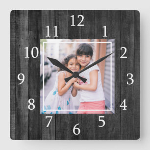 Rustic Black Pallet Wood Custom Photo Square Wall Clock