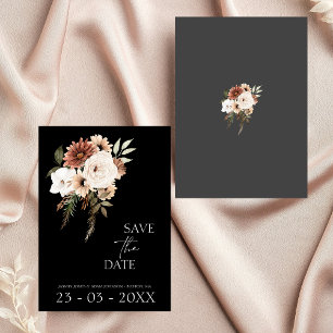 Rustic Black Peach Floral Wedding Save the Date