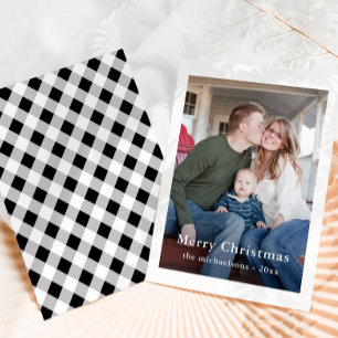 Rustic Black Plaid Merry Christmas Photo Holiday Card