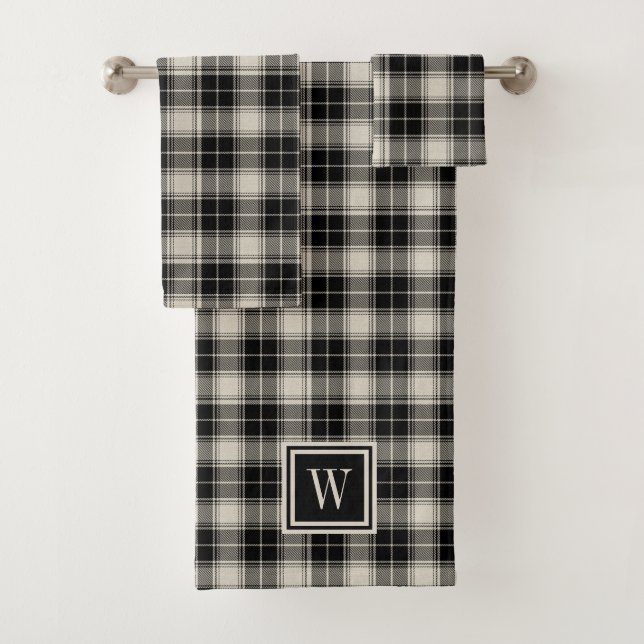 Rustic Black Plaid Pattern with Monogram Bath Towel Set (Insitu)