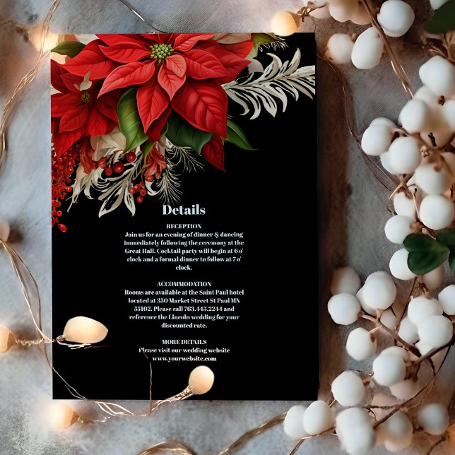 Rustic Black Poinsettia Floral Christmas Wedding   Enclosure Card (Creator Uploaded)